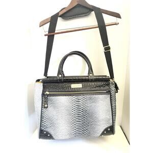 Samantha Brown Croc-Embossed Dowel Travel Bag Black/white